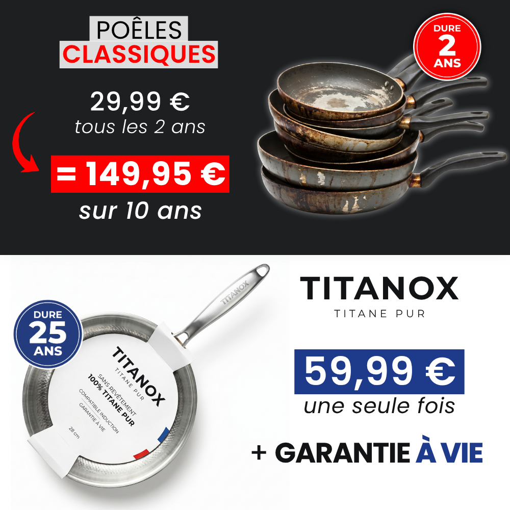 Poêle en Titane Pur Martelé — Sans Revêtement