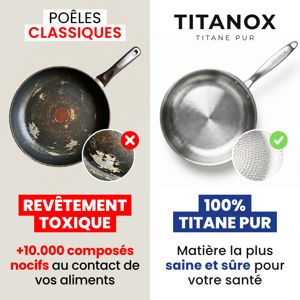 Poêle en Titane Pur Martelé — Sans Revêtement